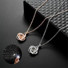 Chains Crystal Projection Pendant Necklace 100 Kinds I Love You Language Clavicle Chain Memory Of Anniversary Wedding