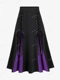 ROSEGAL Plus Size Gothic Lace Up Skirts Black Red Purple Colorblock Elastic Waisted A Line Skirt Cosy Basic Bottoms For Women 4X 240131