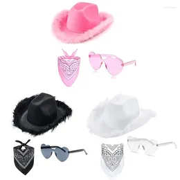 Berets Cowboy Hat Glasses Bandana Set Bachelorette Bandanas Cowgirl Women Party Bridal Props Cosplay