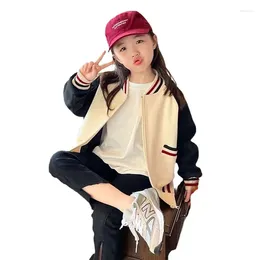 Jackets Girls' Contrasting Baseball Clothes With Fleece Thickening 2024 Autumn And Winter American Casual Coat Children's Jacket Top