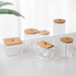 Cotton Swab Storage Box Makeup Organisers Qtip Container Cosmetic Small Change Jewellery Bamboo Lid Jar Home 240124