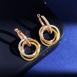 Fashion new design triple rings three colours pendant neckace full dimonds earring Designer Jewelry T0287