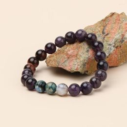 Strand YUOKIAA Classic 8mm Natural Amethyst Fire Agate Beaded Bracelet Meditation Yoga Healing Men's And Women's Jewelry