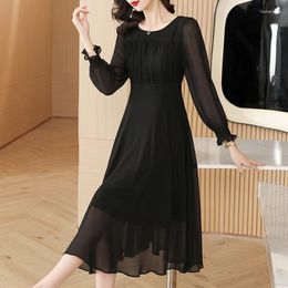 Casual Dresses AIMEILI Women Elegant Chiffon Dress High Quality Office Lady Cocktail Party Robe Vintage Print Designer A-Line Vestidos