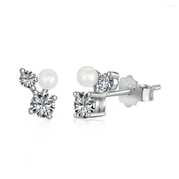Stud Earrings 925 Pure Silver With Natural Freshwater Pearl Zircon Inlay For High-end And Versatile
