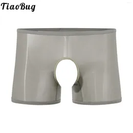 Underpants Mens Shiny Seamless Boxer Briefs Lingerie See Through Open Crotch Boyshorts Mid Waist Ice Silky Nightwear