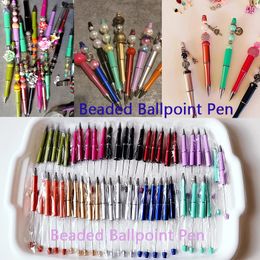 50pcs Beaded Ballpoint Pen Plastic Gel Beadable Personalized Gift School Office Writing Supplies Stationery Wedding 240124
