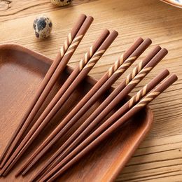 5 Pairs Chinese Chopsticks Ebony Wood Chopstick Set High End Household Tableware Solid No Paint Wax Selected Kitchen Accessories 240127