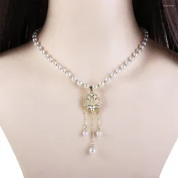 Pendant Necklaces Korean Style Women's Necklace Lotus Shape Crystal Choker Sweet Elegant Collarbone Chain Gril Party Jewellery