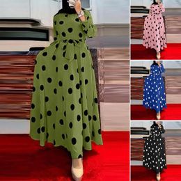Casual Dresses Women Dot Dress Vintage-inspired Women's Maxi With Polka Print Long Sleeve Belted High Waist Ankle Length For Fall