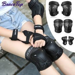 BraceTop 6PcsSet KidsAdults Protective Gear Knee Pads Elbow Set with Wrist Guards for Skateboard Cycling Skating Scooter 240130