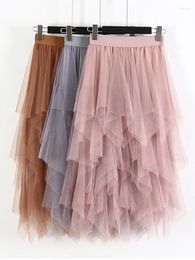 Skirts Long Tulle Skirt Women Fashion 2024 Spring Summer High Waist Pleated Maxi Female Pink White Black School Sun Z510