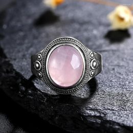 Cluster Rings S925 Sterling Silver Natural 8 10MM Rose Quartz Stone Rhodochrosite Ring For Women Men Party Gifts Fine Jewelry