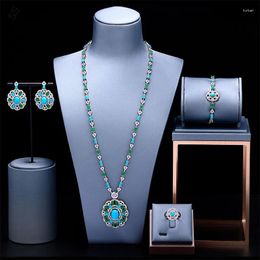 Necklace Earrings Set Bridal Jewelry Color Square Zircon Gems 4-piece Luxurious Banquet Garment Accessories Women's Earring Ring