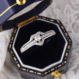 Cluster Rings Aide 925 Sterling Silver Hollow Heart Double Layer Diamond Promise For Couple To Wedding Valentine's Day Gift