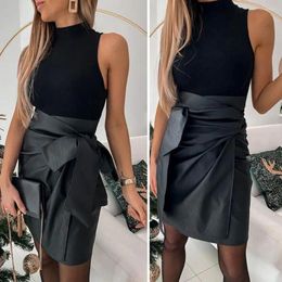 Skirts Trendy Female Skirt Stretchy Mini High Waist Elegant Slim Hip Wrap Faux Leather Versatile