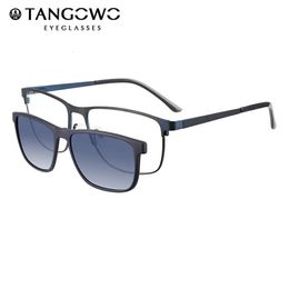 TANGOWO Metal Retro Full Rim Frame Sunglasses UV400 Fashion Magnet Polarised Square Clip on Optical Prescription Glasses CD8020 240131