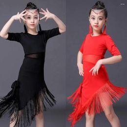 Stage Wear Ballroom 2024 Children Spandex Samba Skirt Tango Competition Tassel Latin Dresses Dance Dress For Girls Salsa Kids Rumba