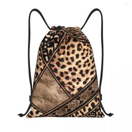 Shopping Bags Custom Cheetah Fur With Ethnic Ornaments Drawstring For Yoga Backpacks Women Men Leopard Skin Sports Gym Sackpack