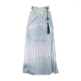 Ethnic Clothing 2024 Improved Hanfu Half Skirt Female Chinese Long Ink High Waist National Style Han Elements Fashion Pleated W191