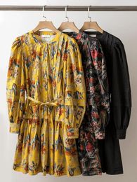 Casual Dresses Lvydala Women Elegant Round Collar Long Sleeve Print Cotton Dress