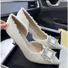 Women 430 Rhinestones White Design Pumps Spring Fashion Pointed Toe Female Shallow High Heel Elegant Womens Work Dress Shoes 240125 s