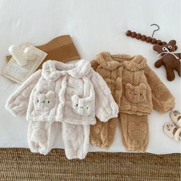 Clothing Sets 0-3T Born Kid Baby Boy Girl Winter Clothes Set Fleece Coat Top Pant Suit Warm Thick Two Piece Homewear Pyjamas Outfit