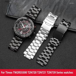Watch Bands For Timex TW2R55500 T2N720 T2N721 T2N739 Watches Band Stainless Steel 24 16mm Lug End Watchband Black Silver Accessories