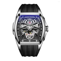 Wristwatches Reef Tiger Men Automatic Watch 42.3mm Luxury Tonneau Case Mechanical Wristwatch Sapphire Mirror Skeleton Dial Luminous