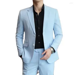 Men's Suits Plus Size Two Piece Sky Blue Jacket Single Breasted Slim Fit Gentleman Fashion Business Professional Formal Banquet Suit