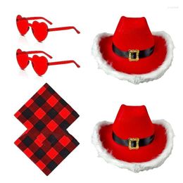 Berets 3Pcs LED Christmas Hat Heart Shape Sunglasses Plaids Kerchief Unisex Winter Lovely Style For Party