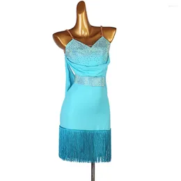 Stage Wear Royal Blue Fringed Latin Dress Competition Dance Skirt Woman Professional Performance