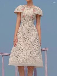 Party Dresses High-Quality Embroidered Lace Patchwork Mesh Dress Women's Summer Runway Style Cloak Sleeve Fashion Vestidos