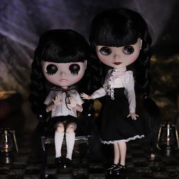 ICY DBS Blyth Doll 16 Joint Body 30cm Black Hair Eyelids Long Eyelashes Sleepy Eyes Dark Series BJD Toys Fashion Gifts 240131