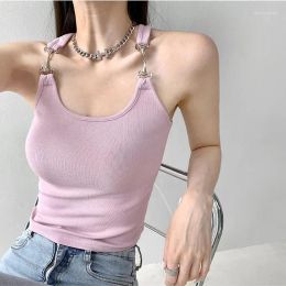 Women's Tanks Design Sense Metal Hook Camisole Female Summer Tight Tank Top Girl Pure Style I