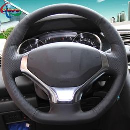 Steering Wheel Covers DIY Hand-Stitched Non-slip Black Leather Car Cover For 3008 2013-2024 Interior Accessories