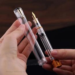 MAJOHN V1 Transparent Resin Demonstration Vacuum Filling Inking Fountain Pen #26 Nib Gold-Plated Nib Daily Writing Gift Pen 240130