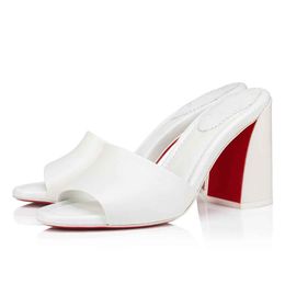 França Paris Designer Vermelho Mulheres Jane Mule Sandália Sapatos Nappa Couro Preto Branco Chinelos Bloco Salto Senhora Caminhada Diária EU35-43 Com Caixa