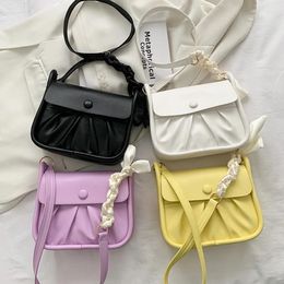 Evening Bags Black White Pleated Ribbon Women PU Leather Crossbody Shoulder Bag Female Handbags With Adjustable Long Strap