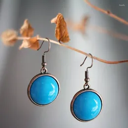 Dangle Earrings Simple Big Round Blue Stone Drop For Women Accessories Bronze Metal Pink White Hook Gift
