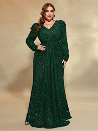 Plus Size V Neck Long Sleeve Wedding Banquet Sequined Multicolor Long Dress 4XL 5XL Big Size Luxurious Sparkling Evening Dress 240201