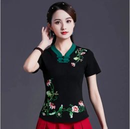 Summer Embroidery Ethnic Style Women Clothes Shirts for Women Tshirts Y2k Tops Vintage Women Clothing Fashion Casual Elegant 240124