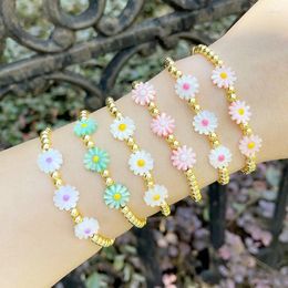 Charm Bracelets FLOLA Candy Color Resin Daisy Flower For Women Beaded Chain Elastic Spring Summer Jewelry 2024 Brte11