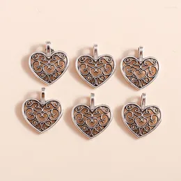 Charms 40pcs 16 15mm Metal Antique Silver Colour Hollow Heart Pendants For DIY Jewellery Making Accessories Handmade Wholesale