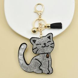 Keychains YLWHJJ Brand 2024 Cute Rhinestone Cat Keychain For Women Bag Car Pendant Tassel Kitten Key Chain Fashion Jewelry Ring