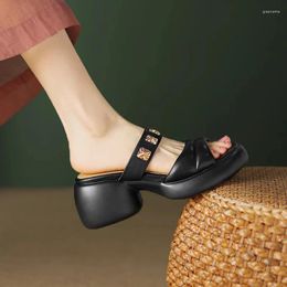 Slippers Summer 2024 7cm High-heeled Women's Coat Open Toe Vintage Thick Heel Sandals Roman Flip Flops Home Women