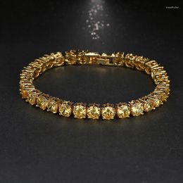Charm Bracelets Yellow Cubic Zirconia Gold-Color Women Pulseiras Dubai Jewelry Anniversary Bracelet For Wedding Party Gift B-009