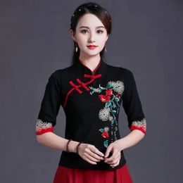 Women Clothes Shirts for Tshirts Y2k Tops Vintage Clothing Fashion Casual Elegant Summer Embroidery Ethnic Style y240130