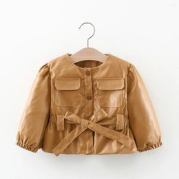 Jackets 2024 Girls Faux Leather Coat Autumn And Winter Children's Clothing Wholesale Jacket