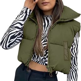 TETYSEYSH Women High Neck Cropped Waistcoat Lightweight Puffer Vest Chic Lady Sleeveless Solid Color Warm Jackets Outwear 240124